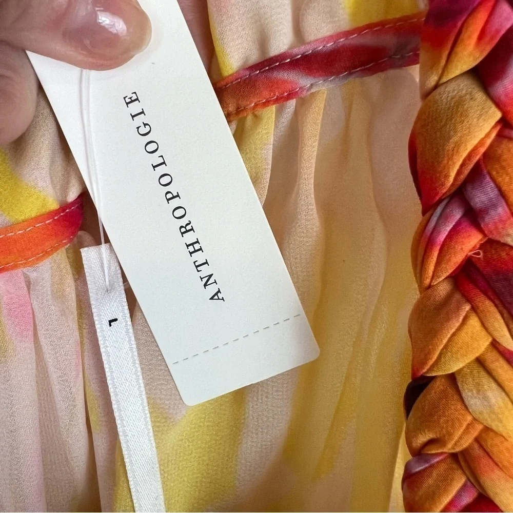 Anthropologie Sleeveless Tiered Maxi Dress yellow pink colorful bright summer - Picture 7 of 12
